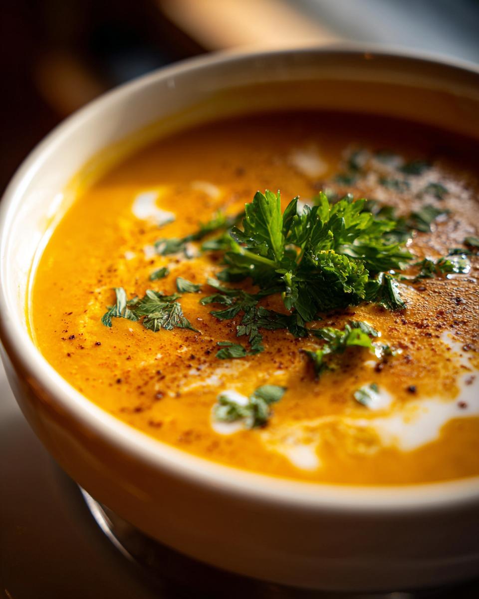 Cozy Pumpkin Soup: 1 Simple Recipe to Love 10 Close-up of a bowl of Cozy Pumpkin Soup, garnished with fresh herbs and a swirl of cream.