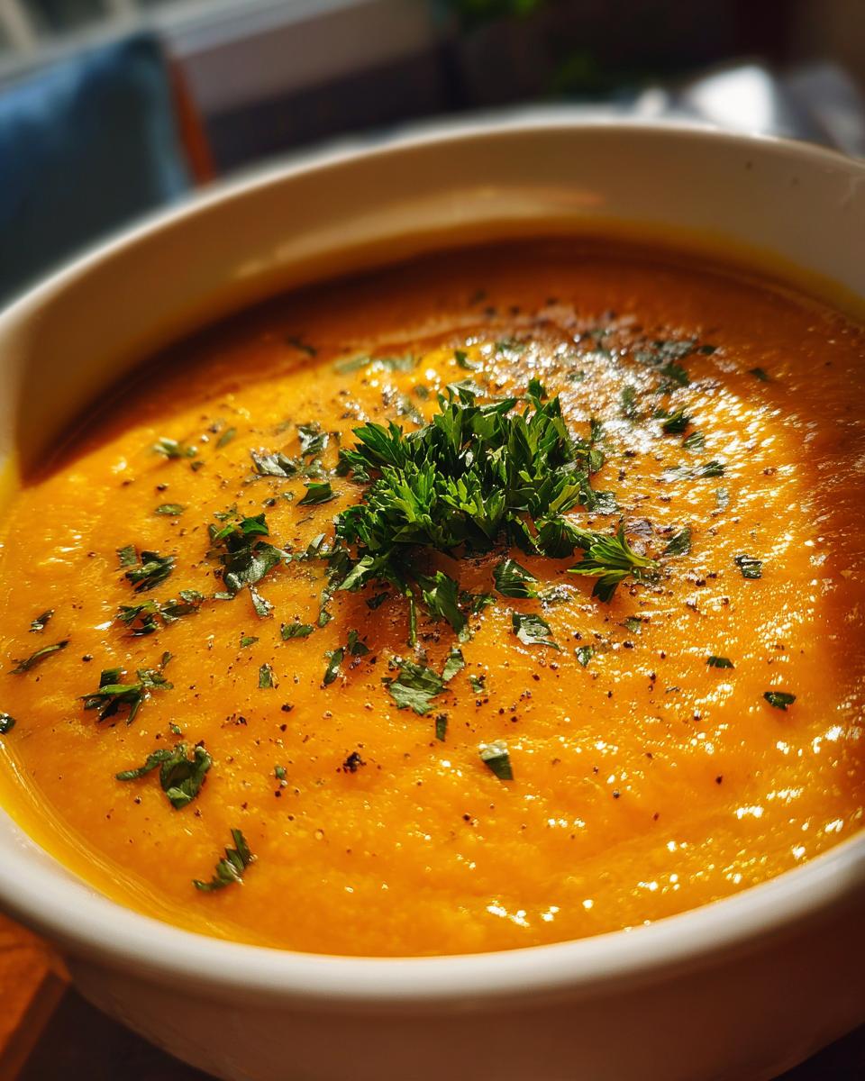 Cozy Pumpkin Soup: 1 Simple Recipe to Love 9 Close-up of a bowl of creamy Cozy Pumpkin Soup, garnished with fresh herbs and spices.