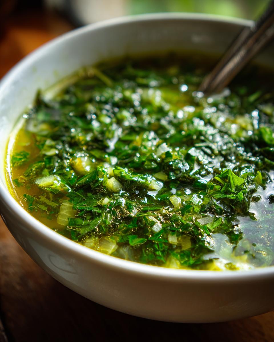 Amazing Detox Green Vegetable Soup: 40 Mins to Feel Good! 8 Close-up of a bowl of Detox Green Vegetable Soup, showing fresh green vegetables and broth.