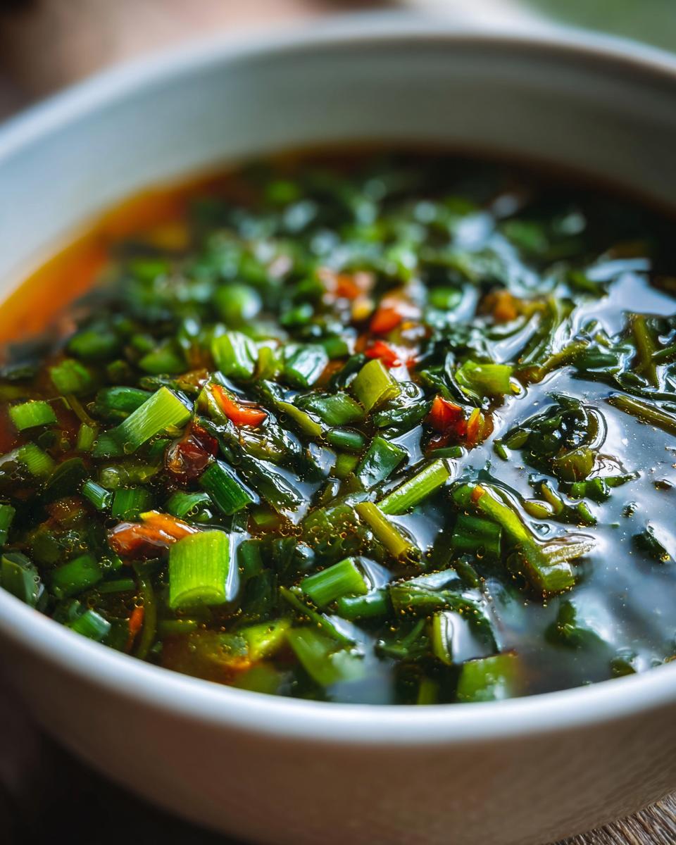 Amazing Detox Green Vegetable Soup: 40 Mins to Feel Good! 10 Close-up of a bowl of Detox Green Vegetable Soup, showing fresh green vegetables and broth.