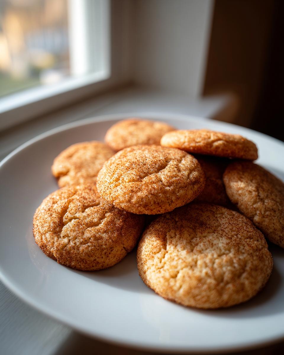 Amazing Easy 3-Ingredient Christmas Cookies 10 A pile of delicious Easy 3-Ingredient Christmas Cookies dusted with cinnamon sugar on a white plate.