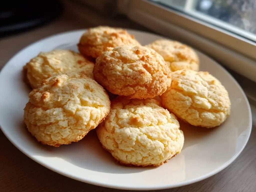 A plate of golden-brown Easy 3-Ingredient Christmas Cookies, baked to perfection.
