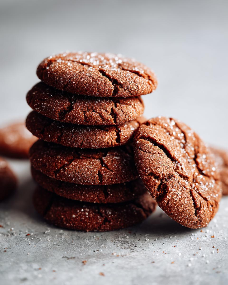 A close-up stack of freshly baked Gingerdoodle Cookies, dusted with sugar, showing their crinkled tops.