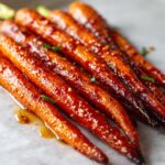 Close-up of perfectly glazed carrots, glistening with glaze, ready to eat. The best Glazed Carrots recipe!