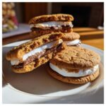 Close-up of delicious Hot Chocolate Stuffed Sandwich Cookies on a white plate, perfect for a treat.