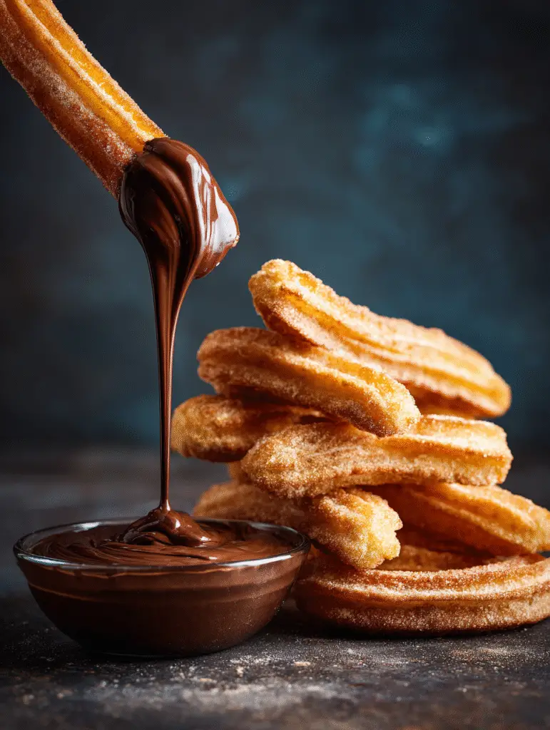 Churros espagnols croustillants et sauce chocolat onctueuse