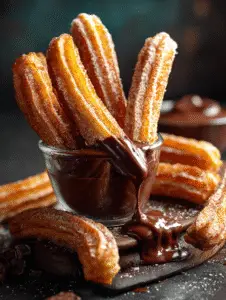 Churros espagnols croustillants et sauce chocolat onctueuse