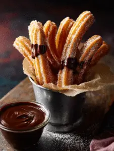 Churros espagnols croustillants et sauce chocolat onctueuse