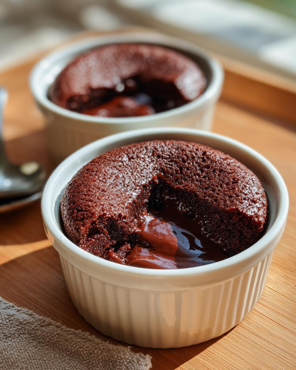 Close-up of a 4-Ingredient Nutella Lava Cake with molten chocolate center.