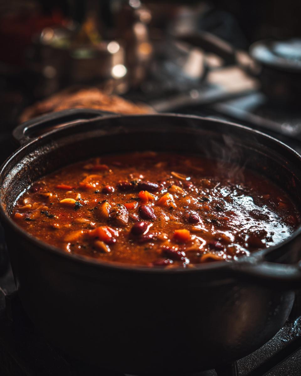 One-Pot Pasta e Fagioli Soup: 1 Recipe for Joy! 10 Close-up of a pot of steaming One-Pot Pasta e Fagioli Soup, with beans and pasta.