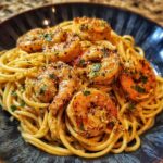 Close-up of Quick Cajun Shrimp Pasta in a bowl, with perfectly cooked shrimp and pasta.
