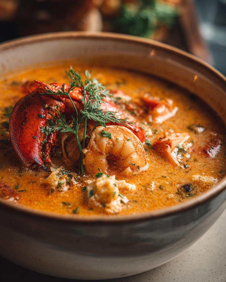 **Seafood Chowder with Shrimp**: 1 Recipe for Cozy Nights! 7 Close-up of a bowl of Seafood Chowder with Shrimp, garnished with fresh herbs.