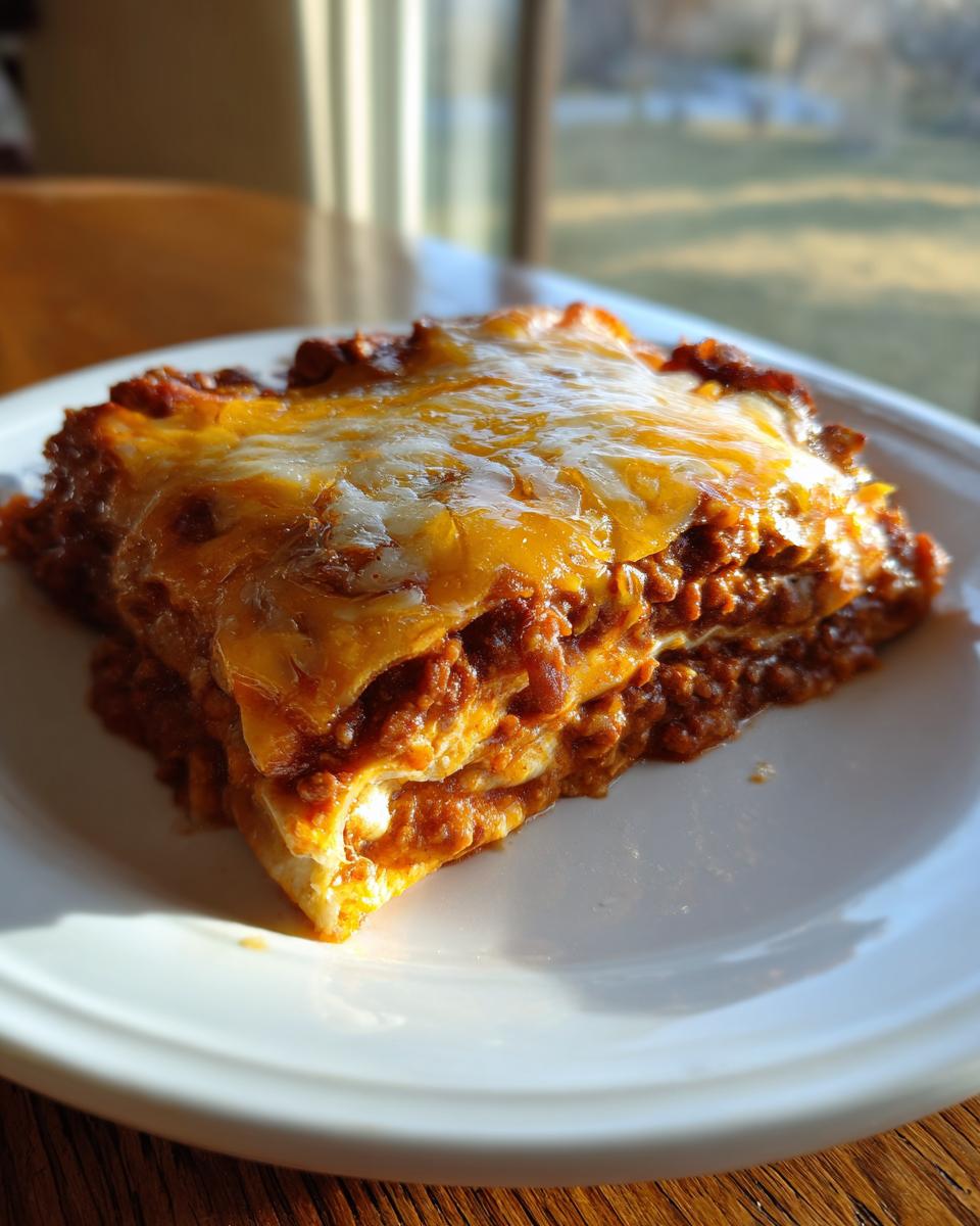 A delicious slice of Slow Cooker Bean and Cheese Enchiladas on a white plate, with melted cheese.