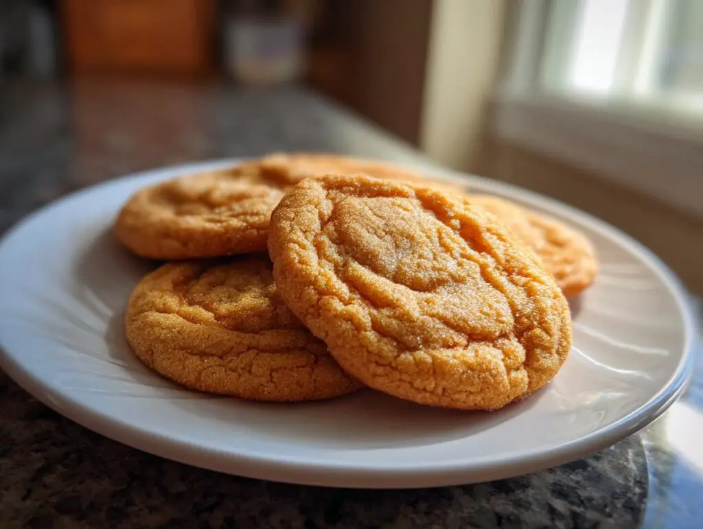 Close-up of soft-baked Maple Brown Sugar Cookies on a white plate, perfect for dessert.