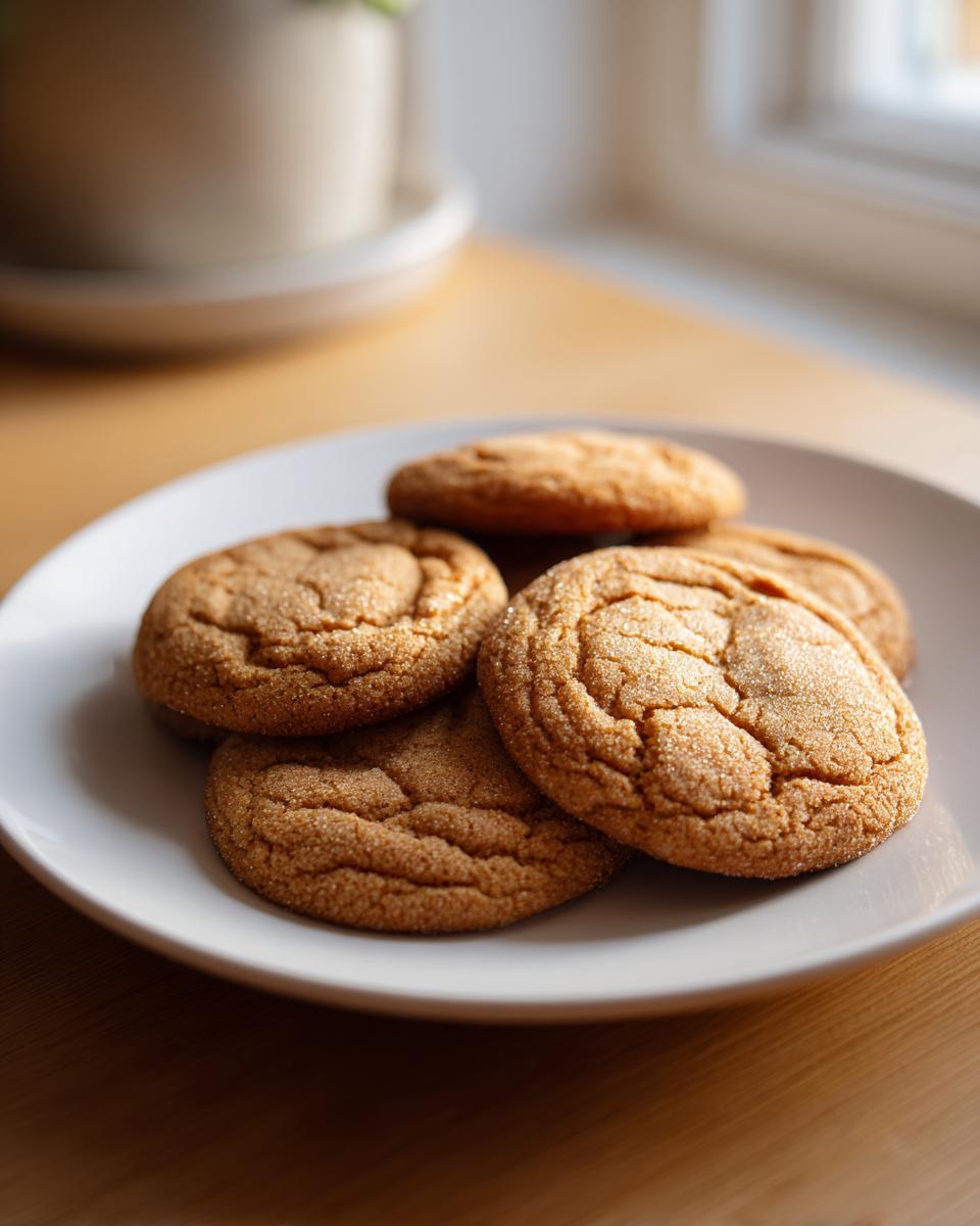 A plate of soft-baked maple brown sugar cookies, close-up shot.