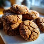 A close-up stack of Starbucks Copycat Ginger Molasses Cookies, coated in sparkling sugar.