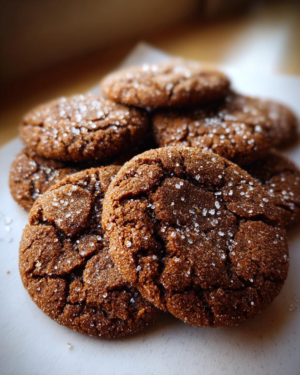 A close-up stack of Starbucks Copycat Ginger Molasses Cookies, coated in sparkling sugar.