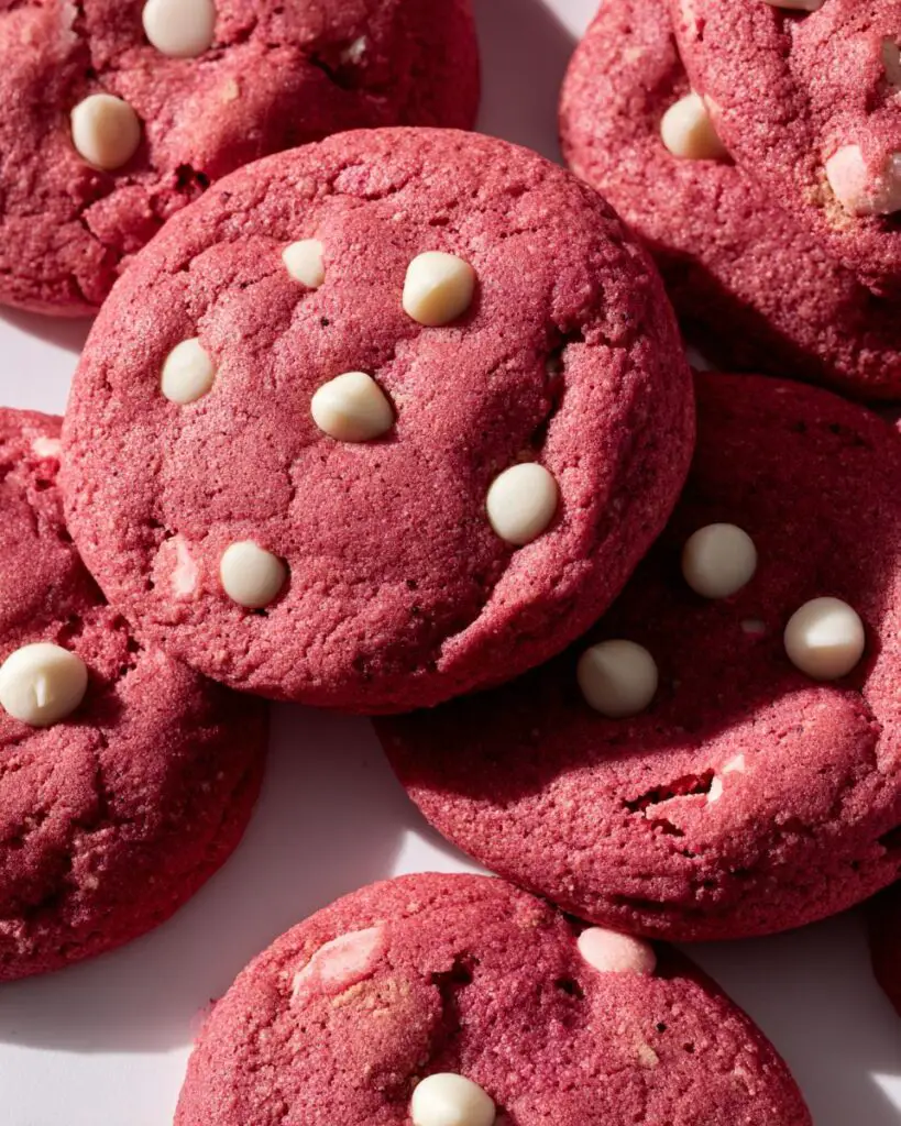christmas pink velvet cookies close up 1