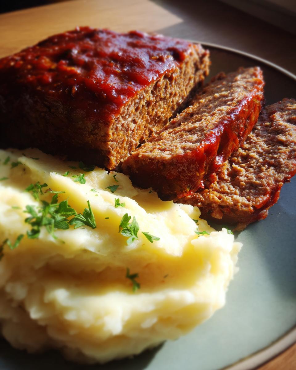 Craving Comfort? 1 Easy Classic Meatloaf & Potatoes! 1 classic meatloaf mashed potatoes plate 1 1