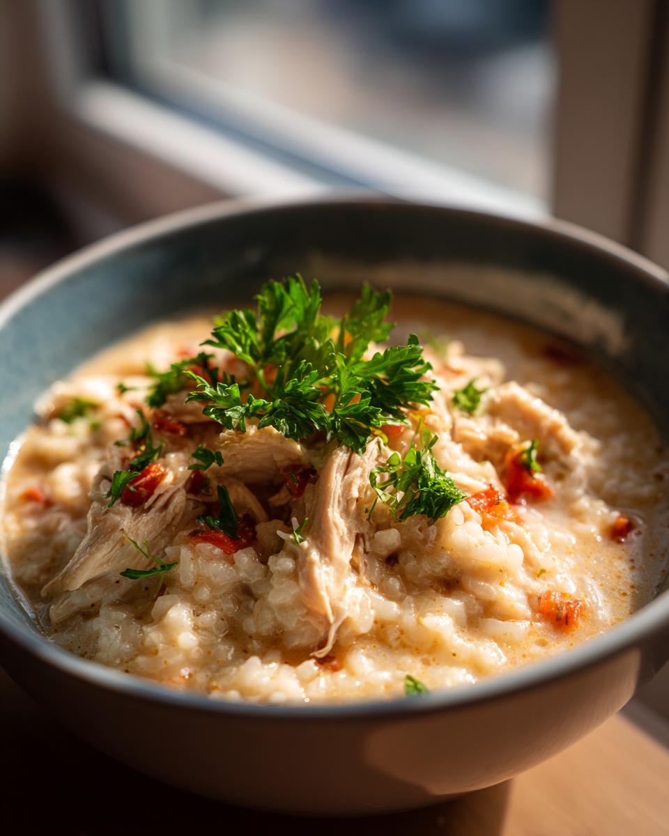 creamy chicken rice soup bowl 2