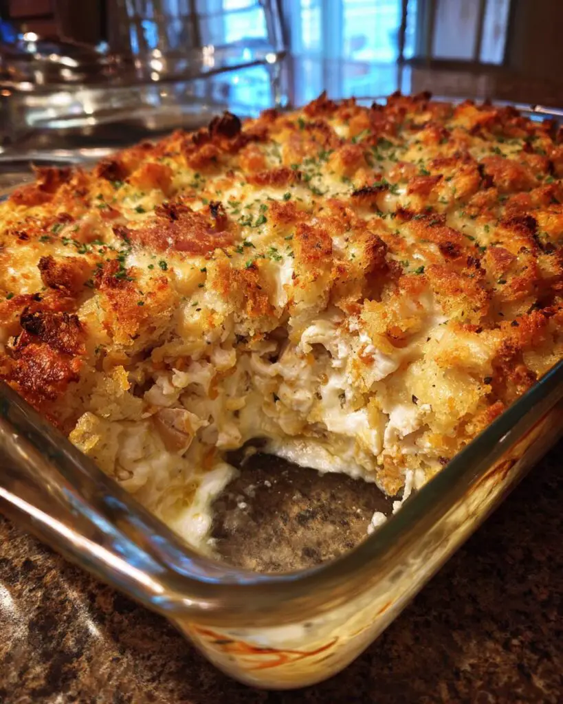 creamy chicken stuffing casserole dish 1
