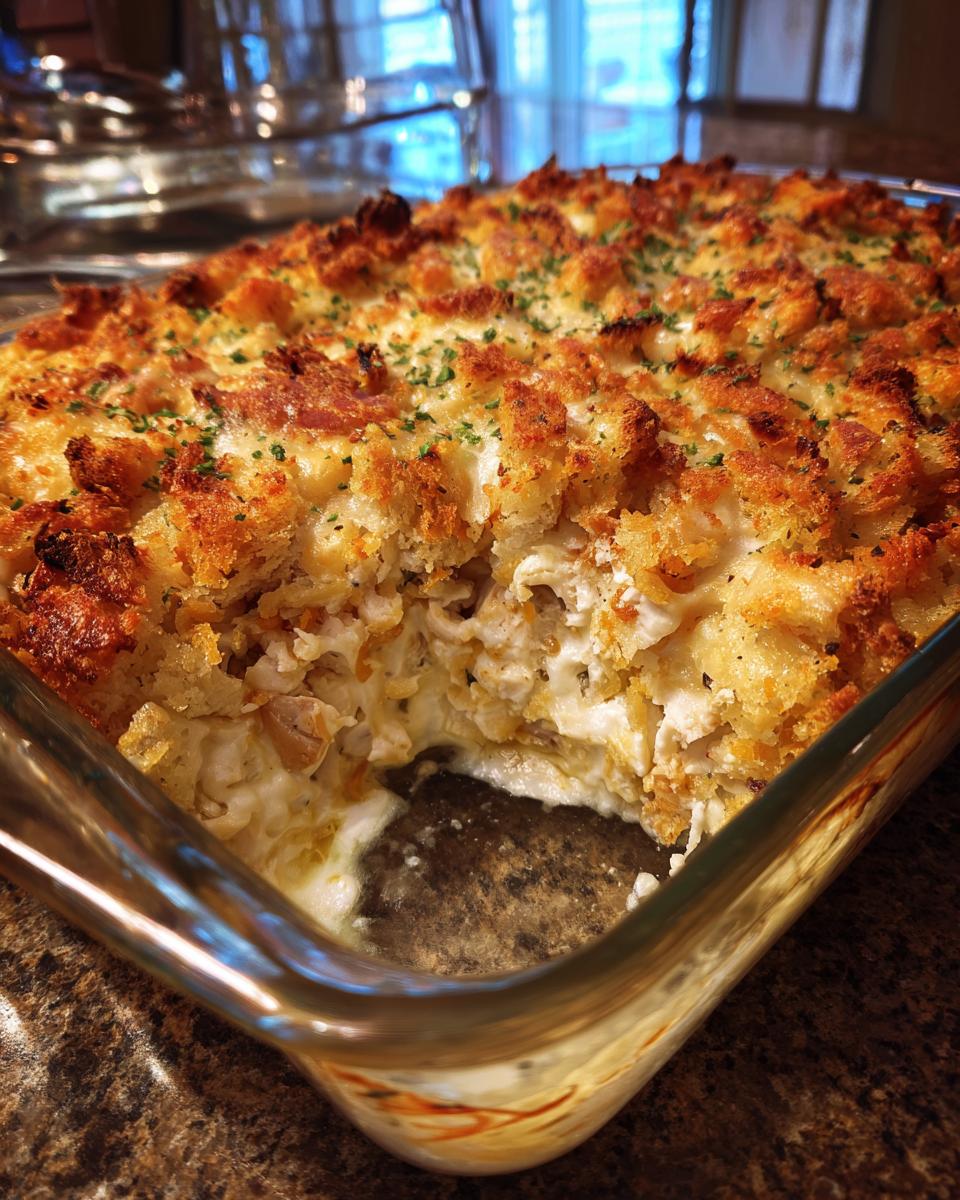 creamy chicken stuffing casserole dish 1