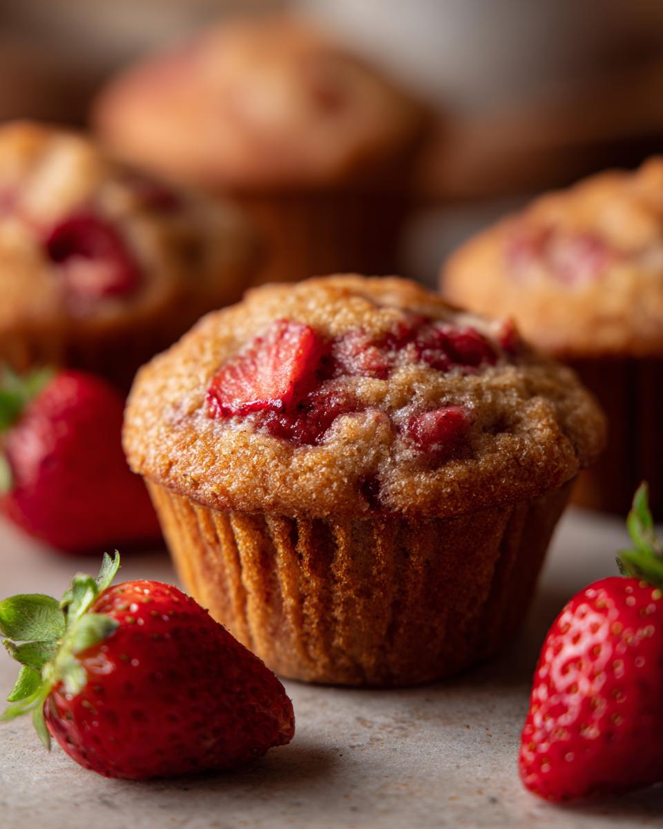 The Best 35-Minute Easy Strawberry Muffins Recipe! 1 fresh strawberry muffins close up 1