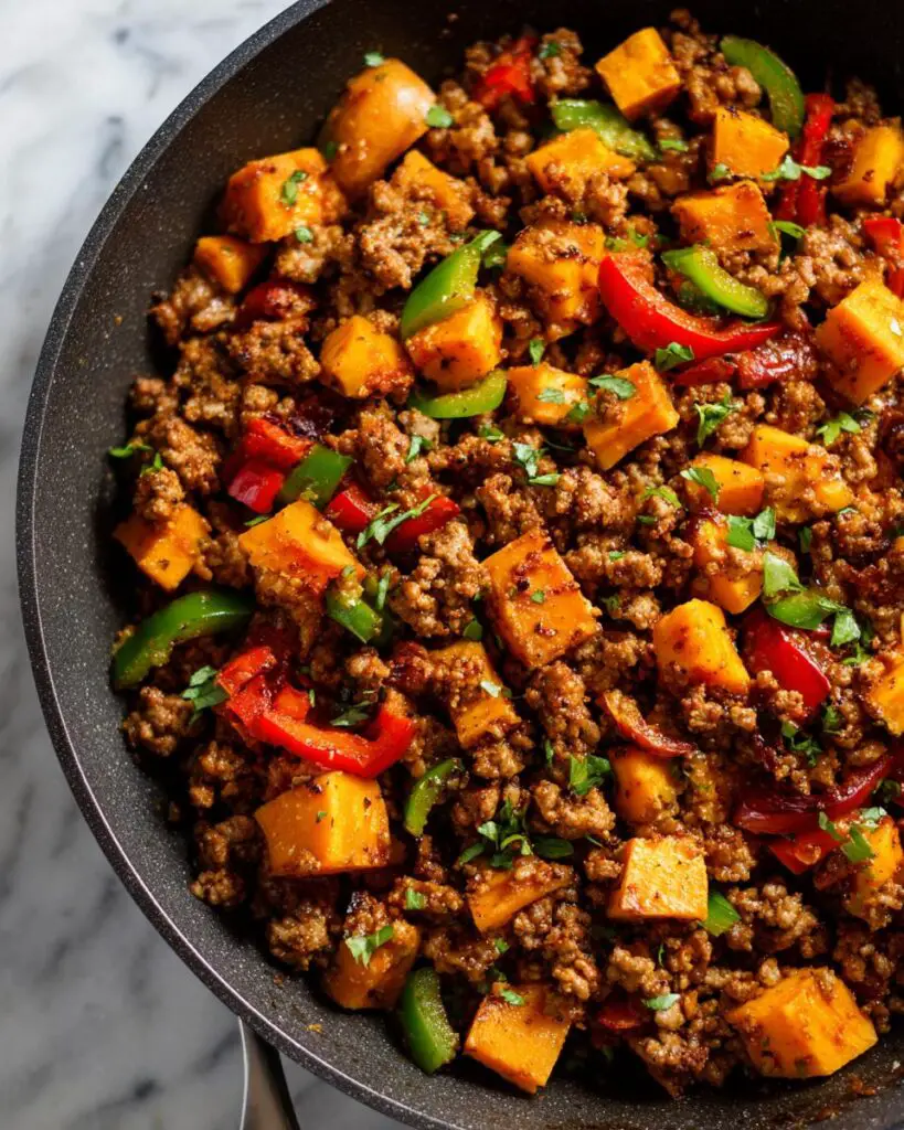 ground turkey sweet potato skillet pan 1