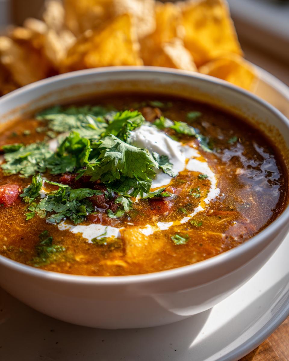 hearty crockpot chicken tortilla soup bowl 1