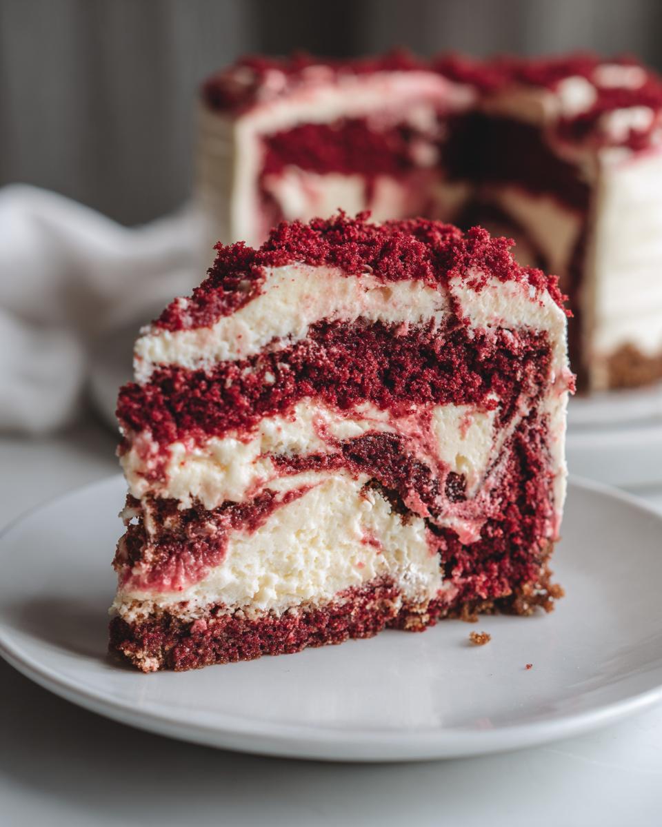 Easy 1-Bowl Red Velvet Cheesecake Swirl Cake Recipe 1 red velvet cheesecake swirl cake slice 2 1
