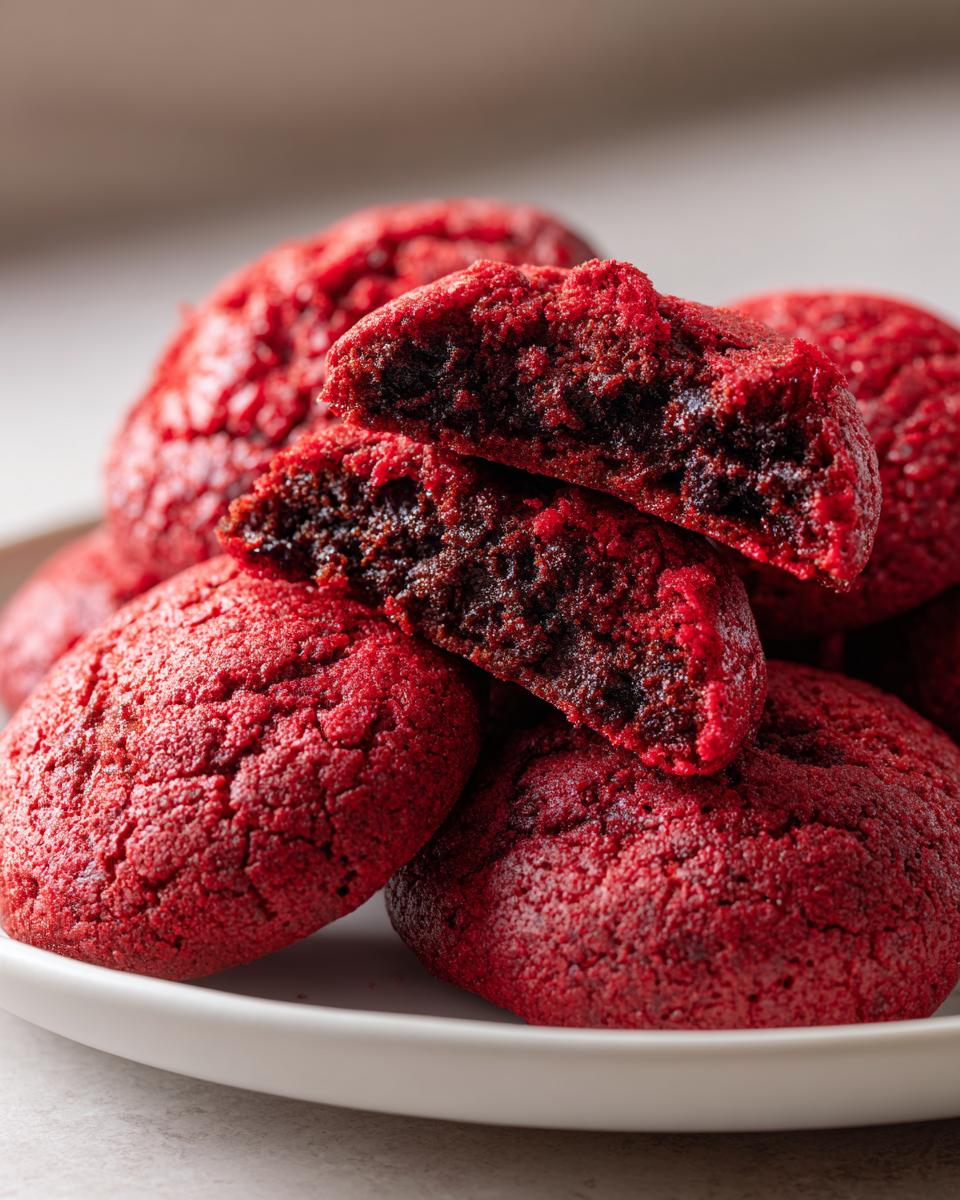 red velvet cookies close up 1