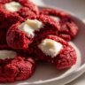 red velvet thumbprint cookies close up