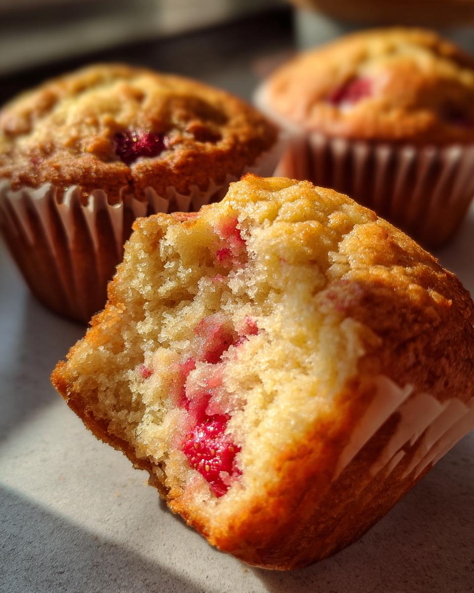 Easy Fresh Strawberry Muffins: 1 Recipe, Delightful! 1 strawberry muffin bite