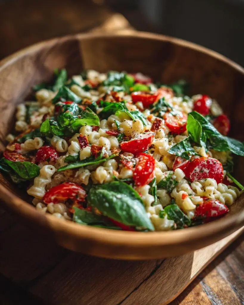 summer pasta salad wooden bowl 1