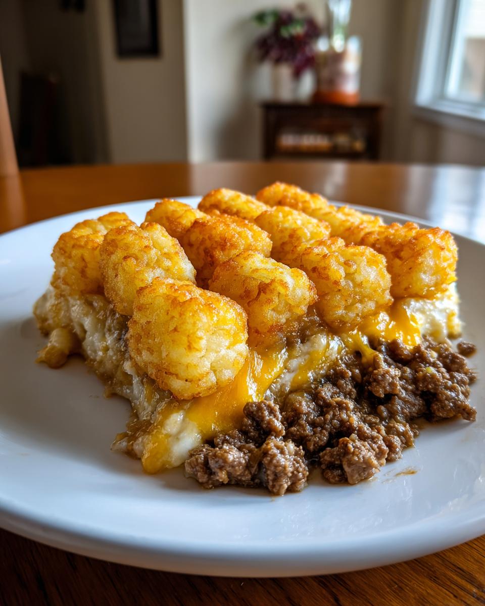 *Tater Tot Casserole*: 1 Dish, Absolute Comfort Food! 1 tater tot casserole slice 2 1