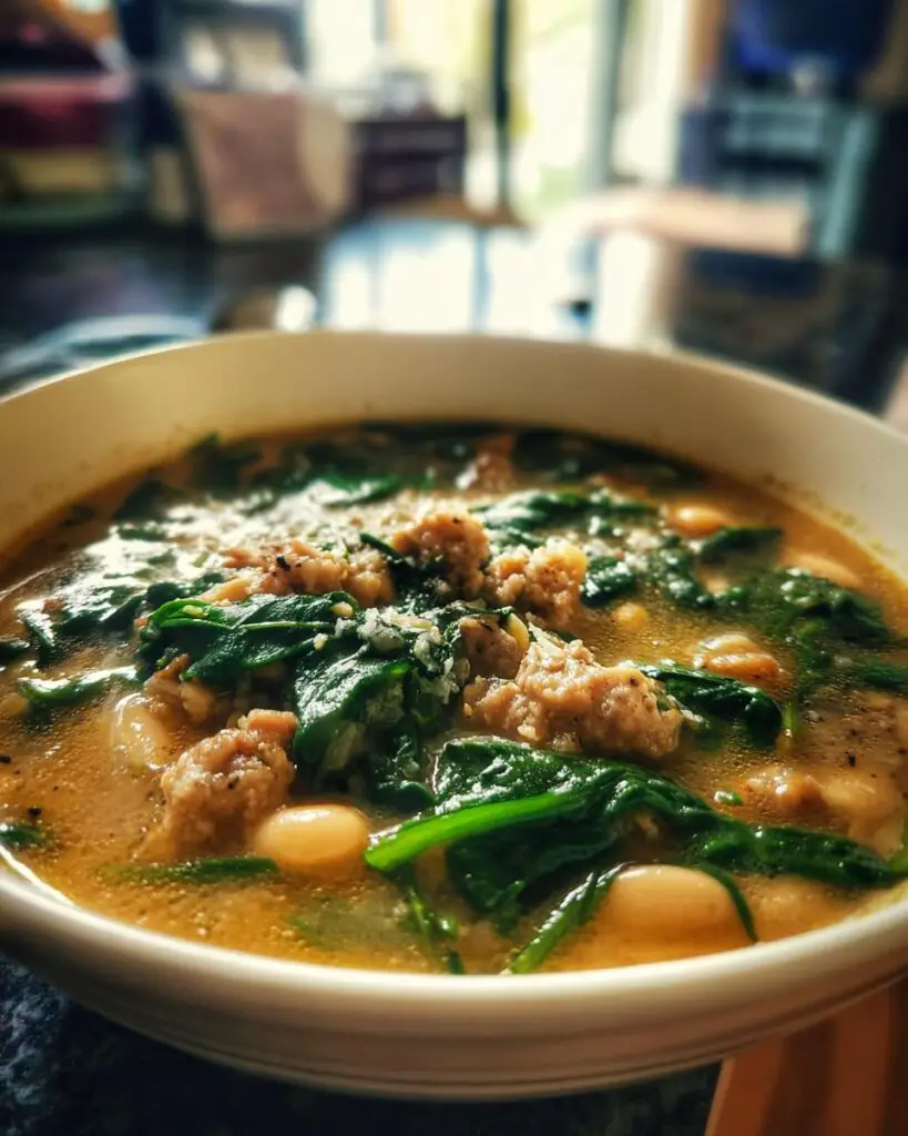 tuscan white bean soup spinach sausage bowl 1