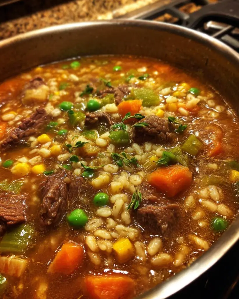 vegetable beef barley soup pot