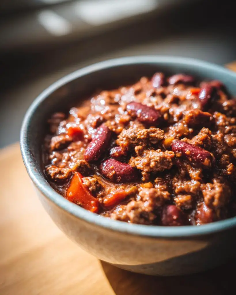venison chili bowl close up