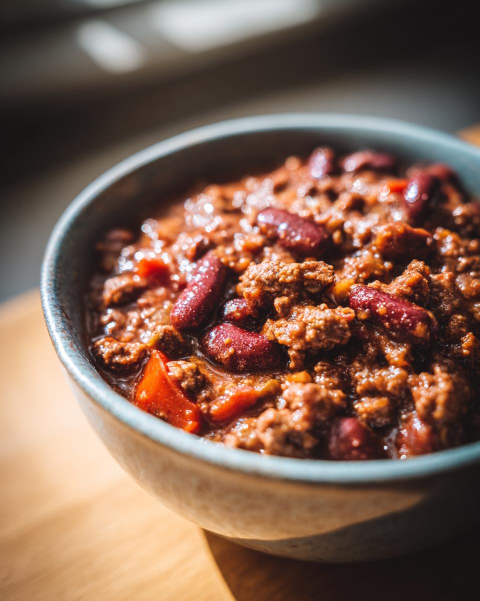 venison chili bowl close up
