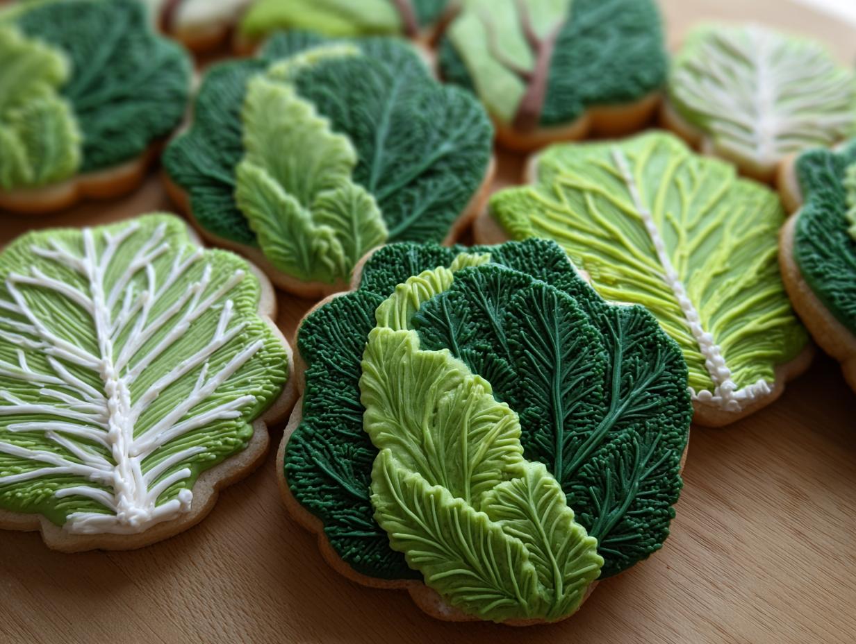 Make 10 Perfect Cabbage-Shaped Sugar Cut-Outs! 1 Close-up of several Cabbage-Shaped Sugar Cut-Outs decorated with green icing.
