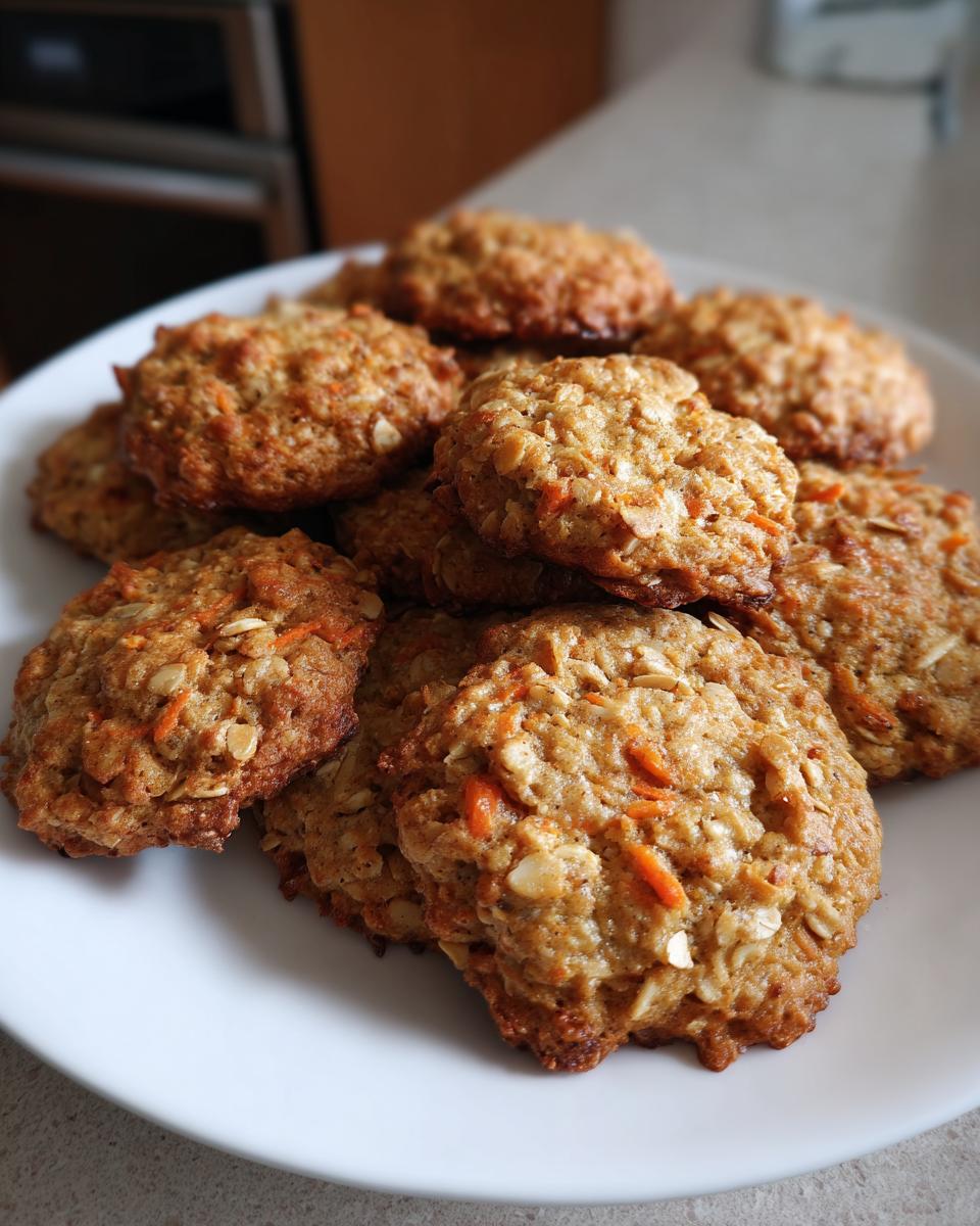 5 Ingredient Carrot Cake Oatmeal Cookies: Easy & Delightful 3 Close-up of a plate piled high with delicious Carrot Cake Oatmeal Cookies.