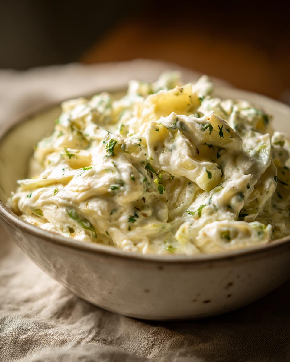 Close-up of a bowl filled with creamy Cheesy Colcannon Dip, a delicious potato and cheese dip.