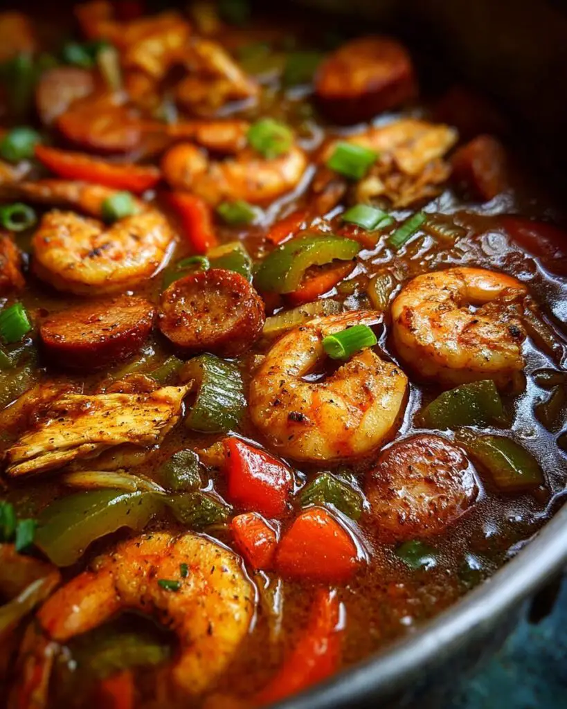 chicken sausage shrimp gumbo close up