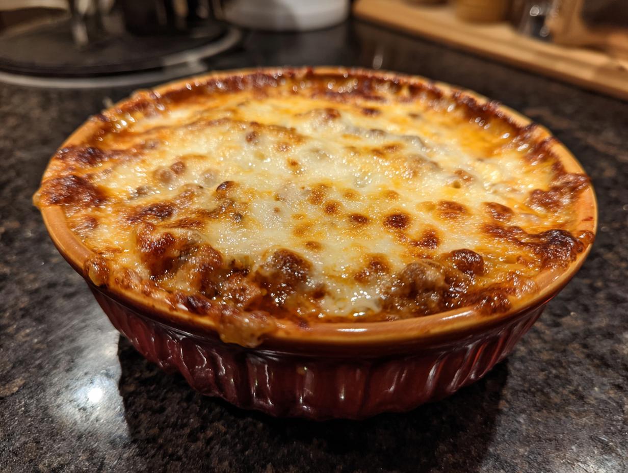 A bowl of Easy Lasagna Soup with melted cheese, a comforting and delicious recipe.