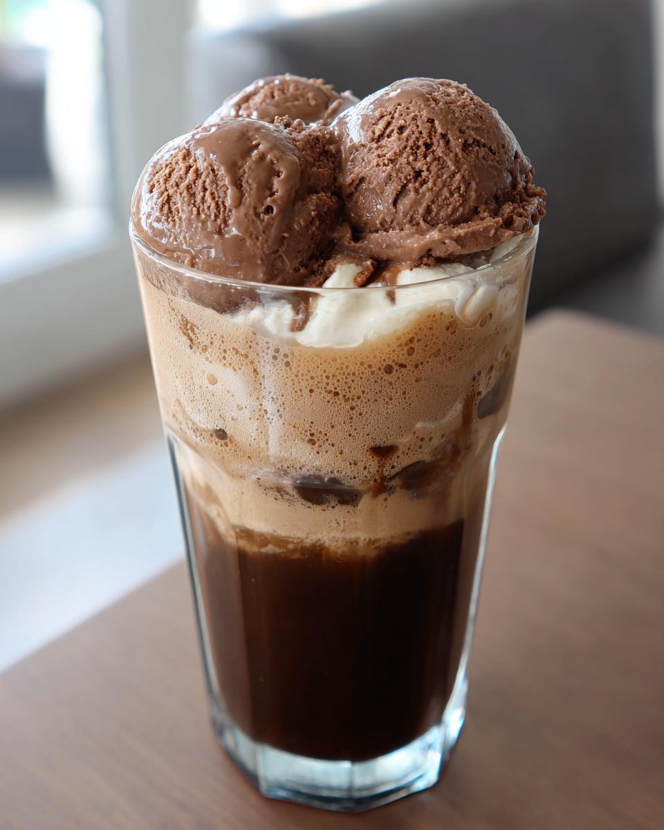 Guinness Chocolate Stout Float: 2 Ingredients, Pure Bliss! 5 A tall glass filled with a Guinness Chocolate Stout Float, topped with chocolate ice cream.