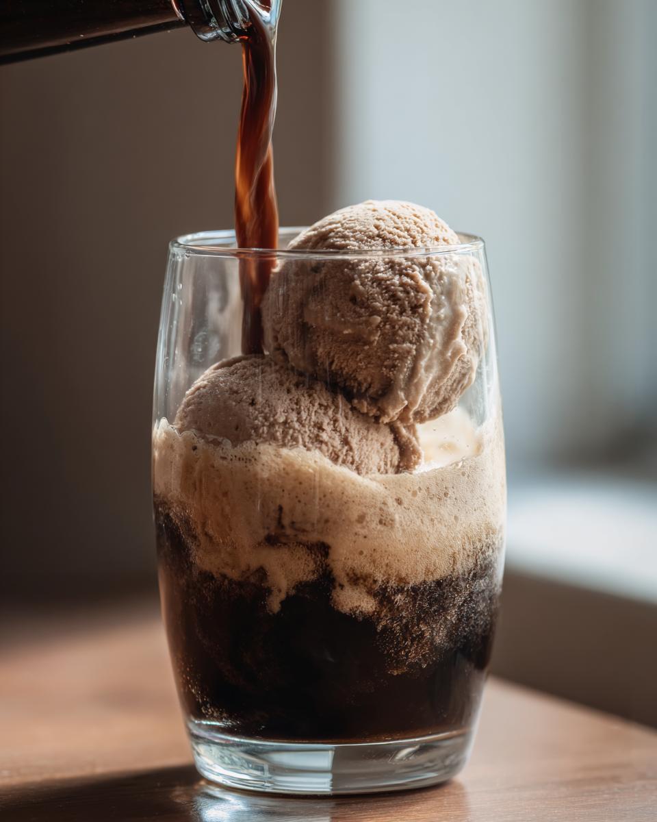 Guinness Chocolate Stout Float: 2 Ingredients, Pure Bliss! 3 Pouring Guinness into a glass with chocolate ice cream to make a Guinness Chocolate Stout Float.