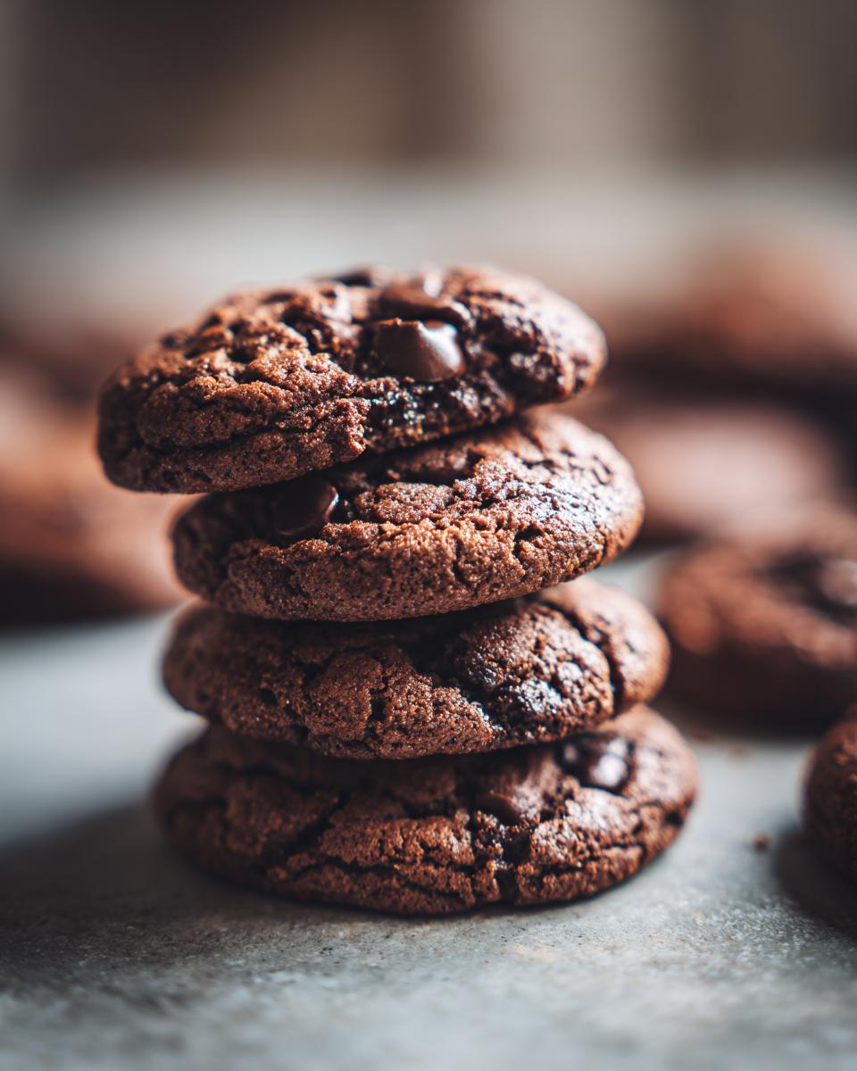 A stack of freshly baked Guinness Molasses Cookies, close-up shot, showing texture and chocolate chips.