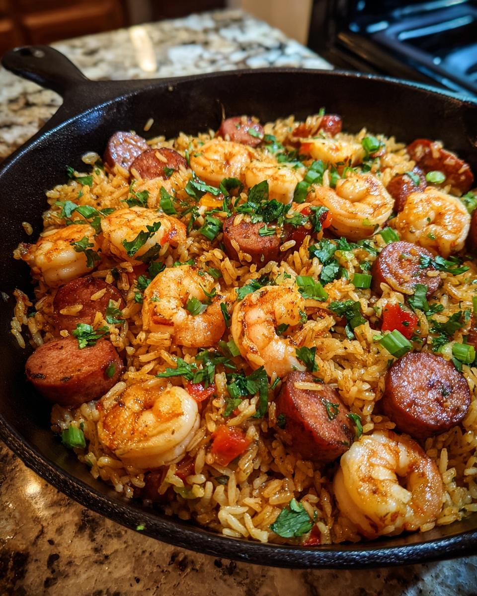one pot sausage shrimp jambalaya skillet