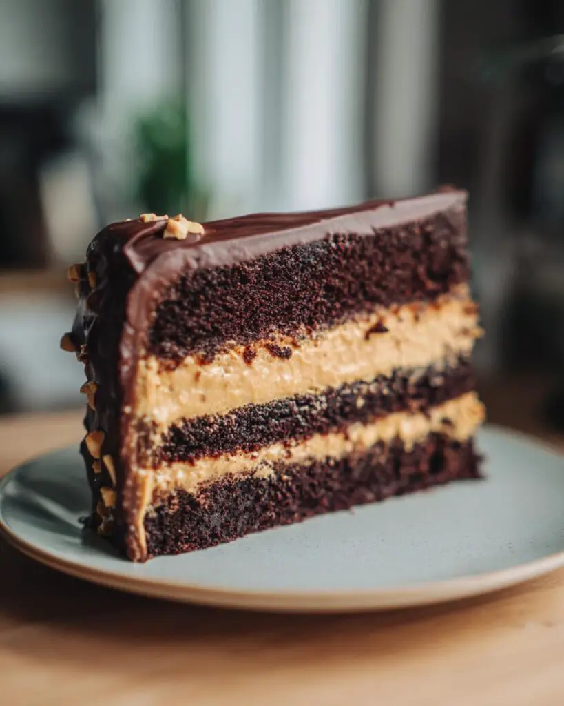 peanut butter chocolate layer cake slice 3