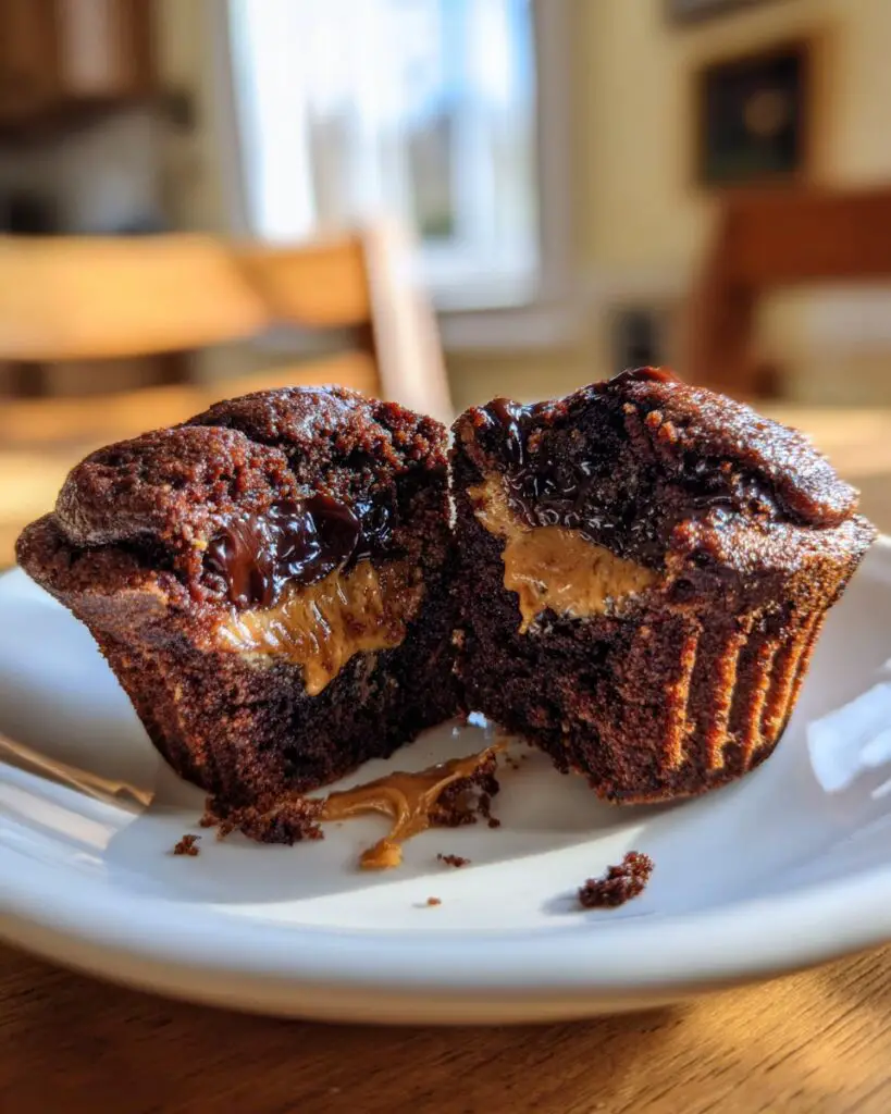 peanut butter stuffed hot fudge cupcake cut 2